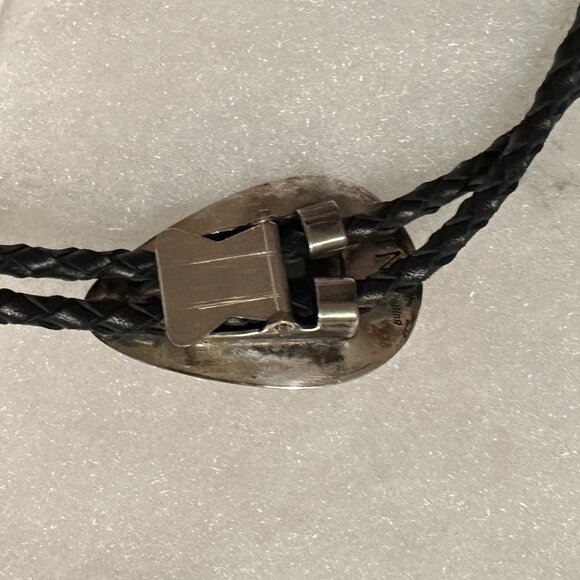 Vintage Navajo Turquoise and Coral Bear Claw Bolo Tie by Thomas Nez - Picture 5 of 9